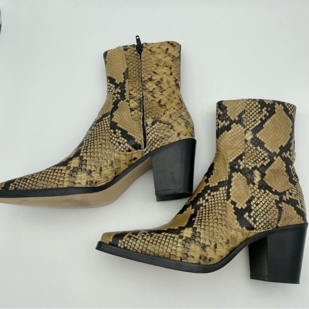 Zara Animal Print Snake Leather Block Heel Ankle Boots, Sz 9/40 - Picture 4 of 11